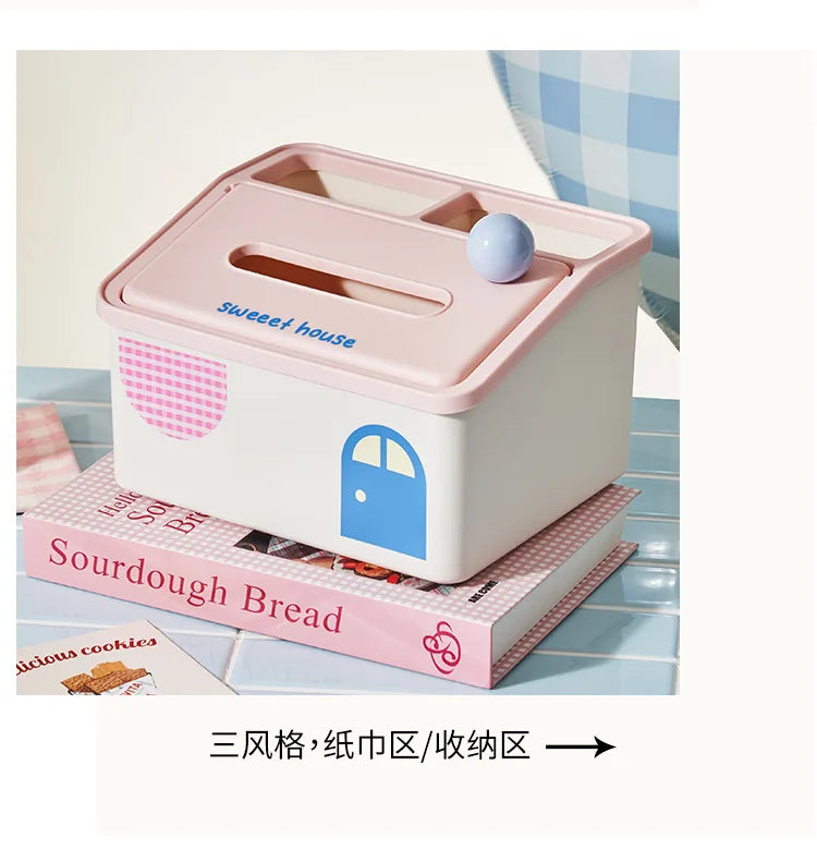 Cartoon Tissue Box Desktop Multi Functional Large Capacity Storage Box Cute Paper Towel Box Paper Drawer for Room Coffee Table