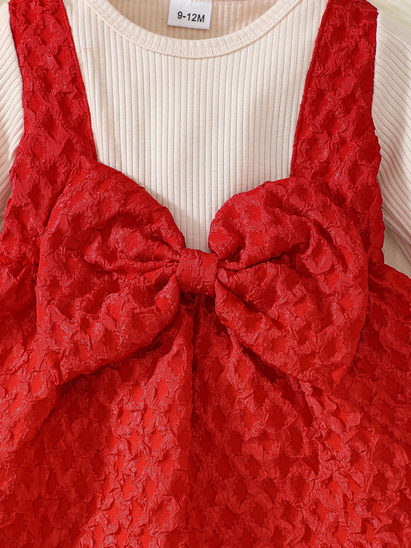 0-3Year Baby girl Christmas Dress Round neck Red Big Bow pleated Long sleeved dress Baby girl New Year party dress Baby Clothing