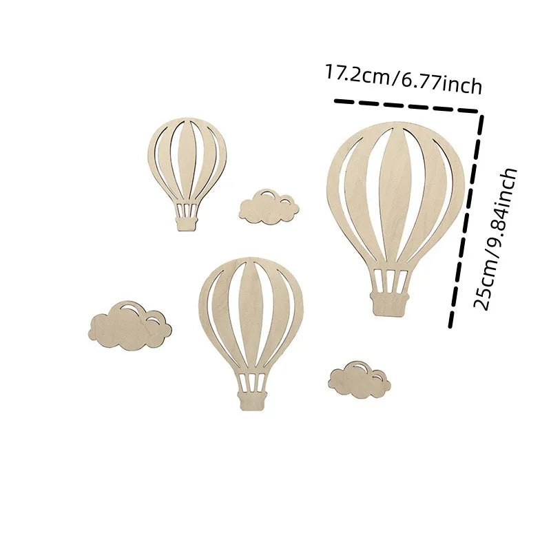 Ins 6 Pcs Set Natural Wood Color 3D Hot Air Balloon Western-Style Wall Decor Model WB3D