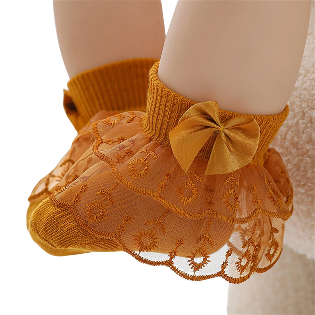 Baby Girls Ruffle Lace Socks, Super Soft Infant Ankle Socks Princess Dress Socks with Bow 3M-2T