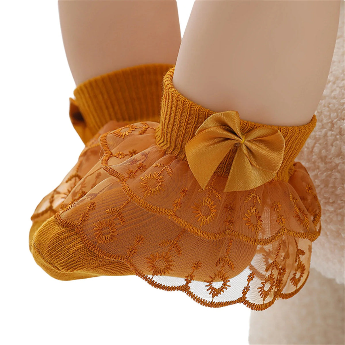 Baby Girls Ruffle Lace Socks, Super Soft Infant Ankle Socks Princess Dress Socks with Bow 3M-2T