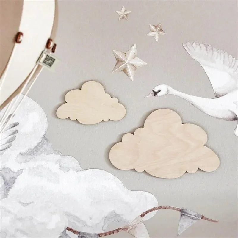 2-Piece Nordic Style Wooden Cloud Wall Decorations - Cute Decor.