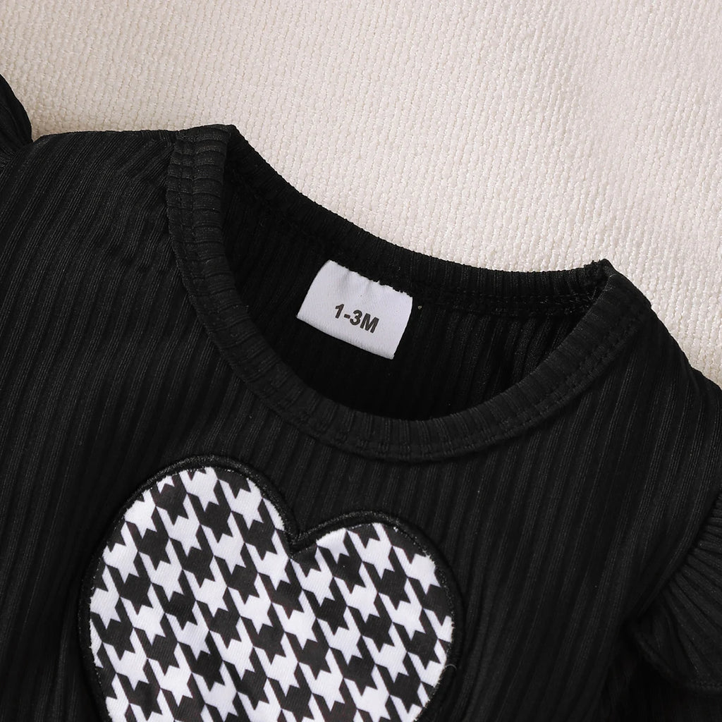 0-18 Months Baby Girl Thousand Bird Grid Love Fashion Long Sleeve Bodysuit+Hat Two Piece Set Newborn Baby Girl Crawler Bodysuit