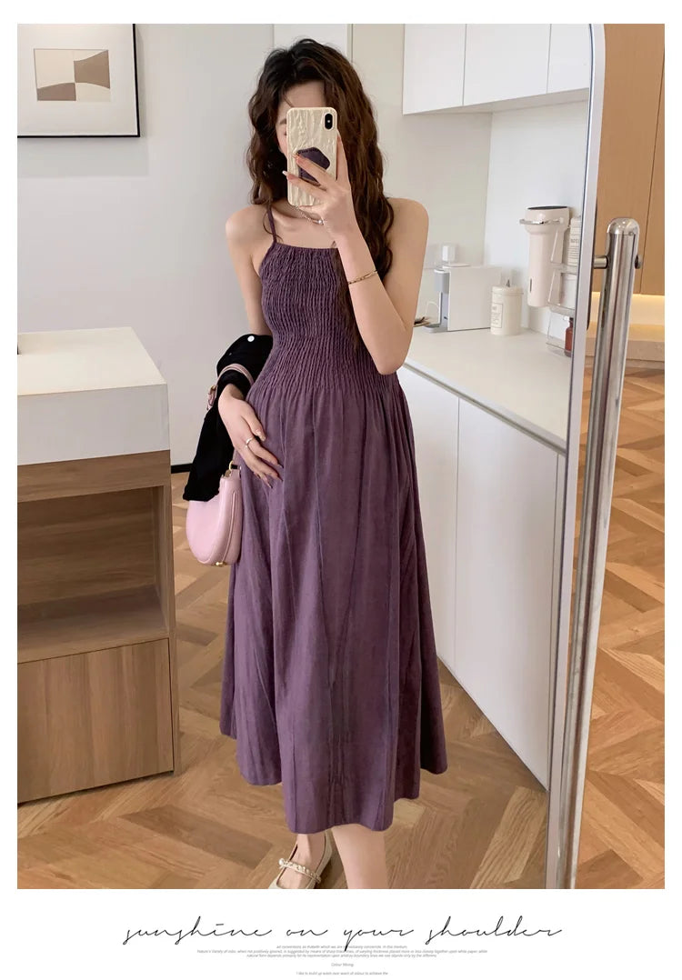 2026 Spring Maternity Dress Suits Long Sleeve Cardigans Strap Dress Twinset Pregnant Woman Clothing Set