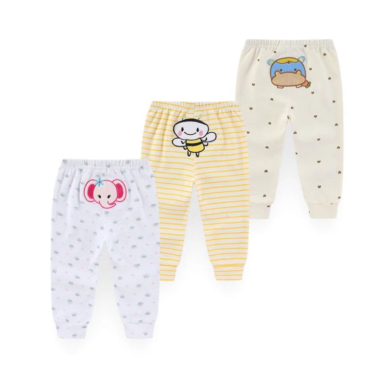 Kiddiezoom 3Pcs Lot Unisex Four Seasons Cartoon 100 Percent Cotton Baby Pants Soft Infant Trousers