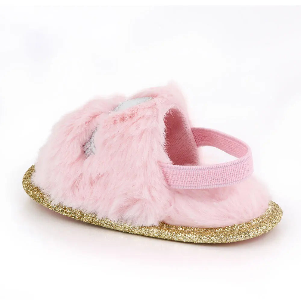 Spring Winter Fashion Multicolor Faux Fur Baby Girl Slipper Non-slip Newborn Cute Infant Toddler Crib Dress Shoes First Walkers