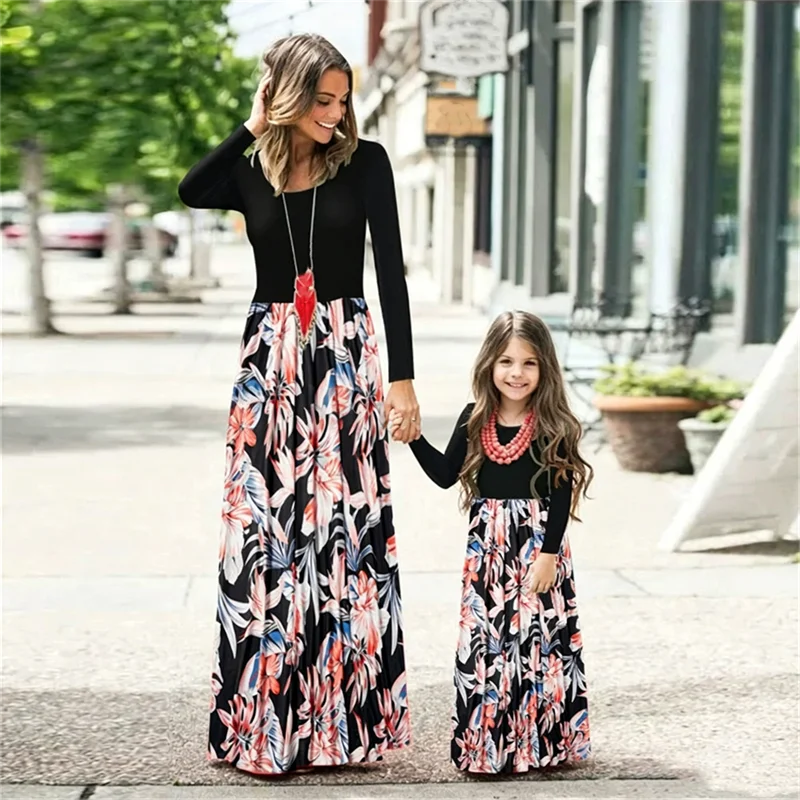 Summer Mother Daughter Dress Women Children's Clothing Vestido Baby Romper Boho Maxi Dress Family Matching Outfits Girls Dresses