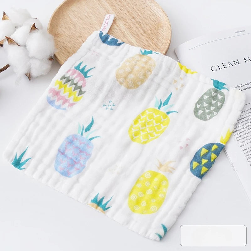 Hot New 6-Layer High-Density Cotton Muslin Baby Face Towel Cartoon Design Burp Cloth Class A Infant Washcloth Baby Accessories