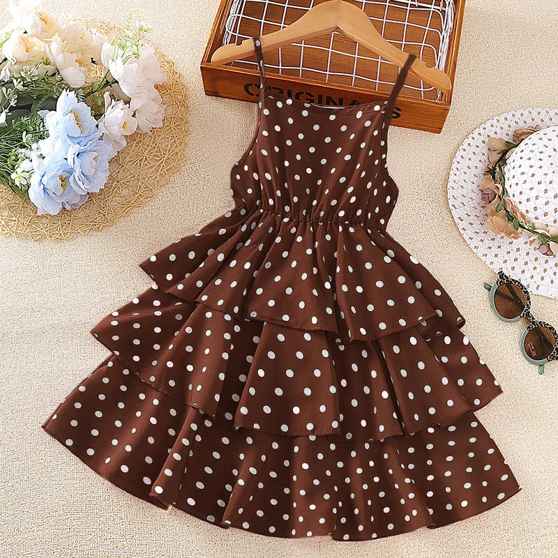 Princess Dress for Kids 4-12 Years Summer Polka Dot Cake Dress For Girls Formal Dresses Birthday Hosting Party Beach Vacation