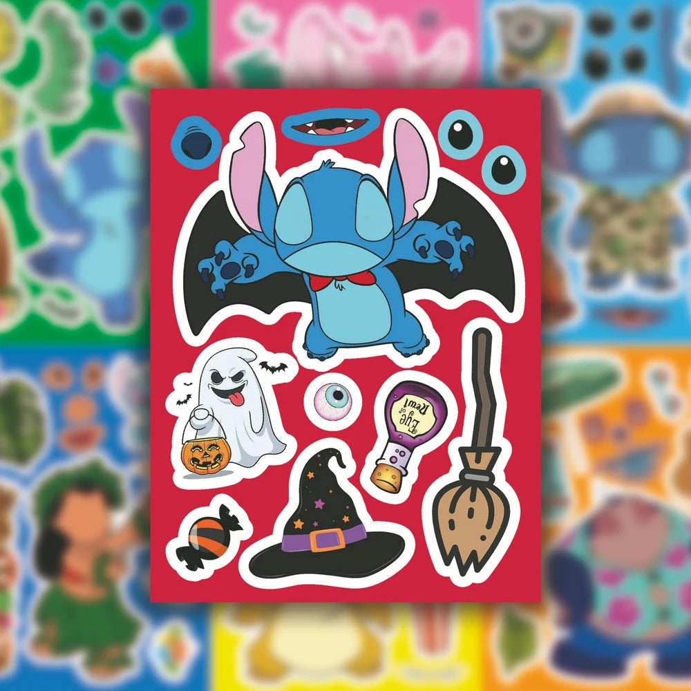 8/16/32Sheets Cute Make a face Stitch Stickers Make Your Own Sticker Game Party Jigsaw Puzzle Decoration Kids Reward Toy Gift