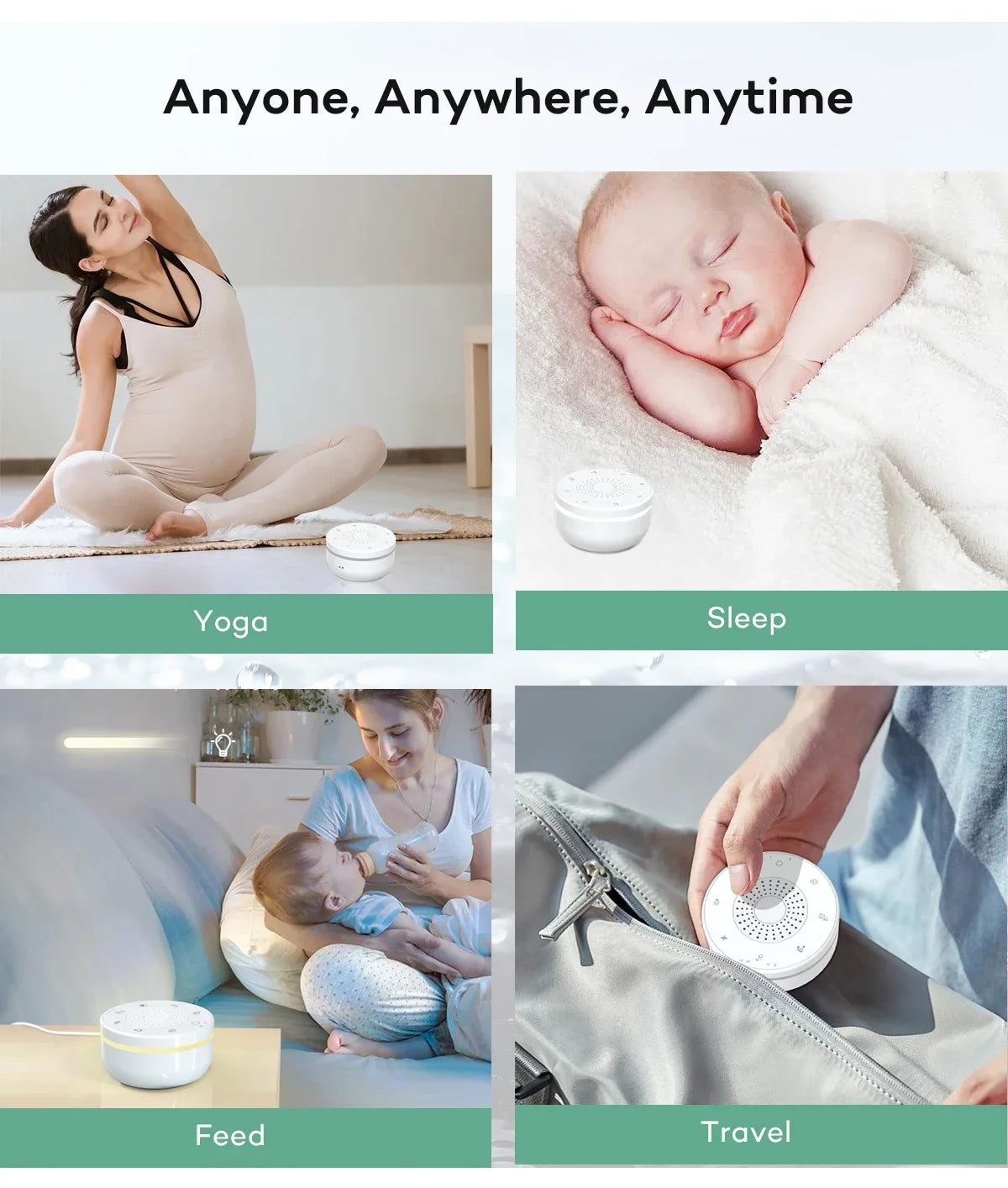 9 Baby Lullabies 15/30/60 min Timer White Noise Machine Mini Baby Sleep Machine Built-in Night Light for Baby Kids Adults