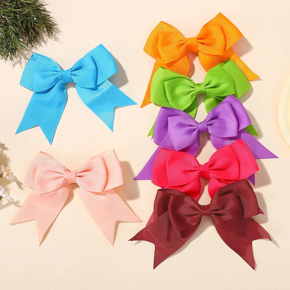 40Pcs Random color double layer ribbon hair clip 4inch bowknot sweet children hairgripes girls boutique hair accessories