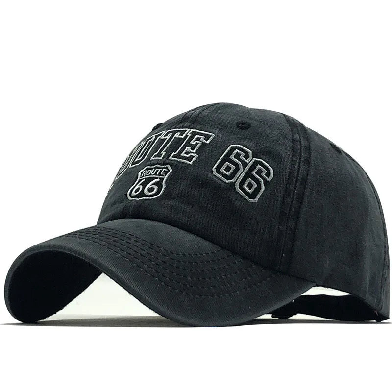 66Highway Baseball Cap Pure Cotton Distressed Washed Sunshade Hat With Embroidered Duckbill