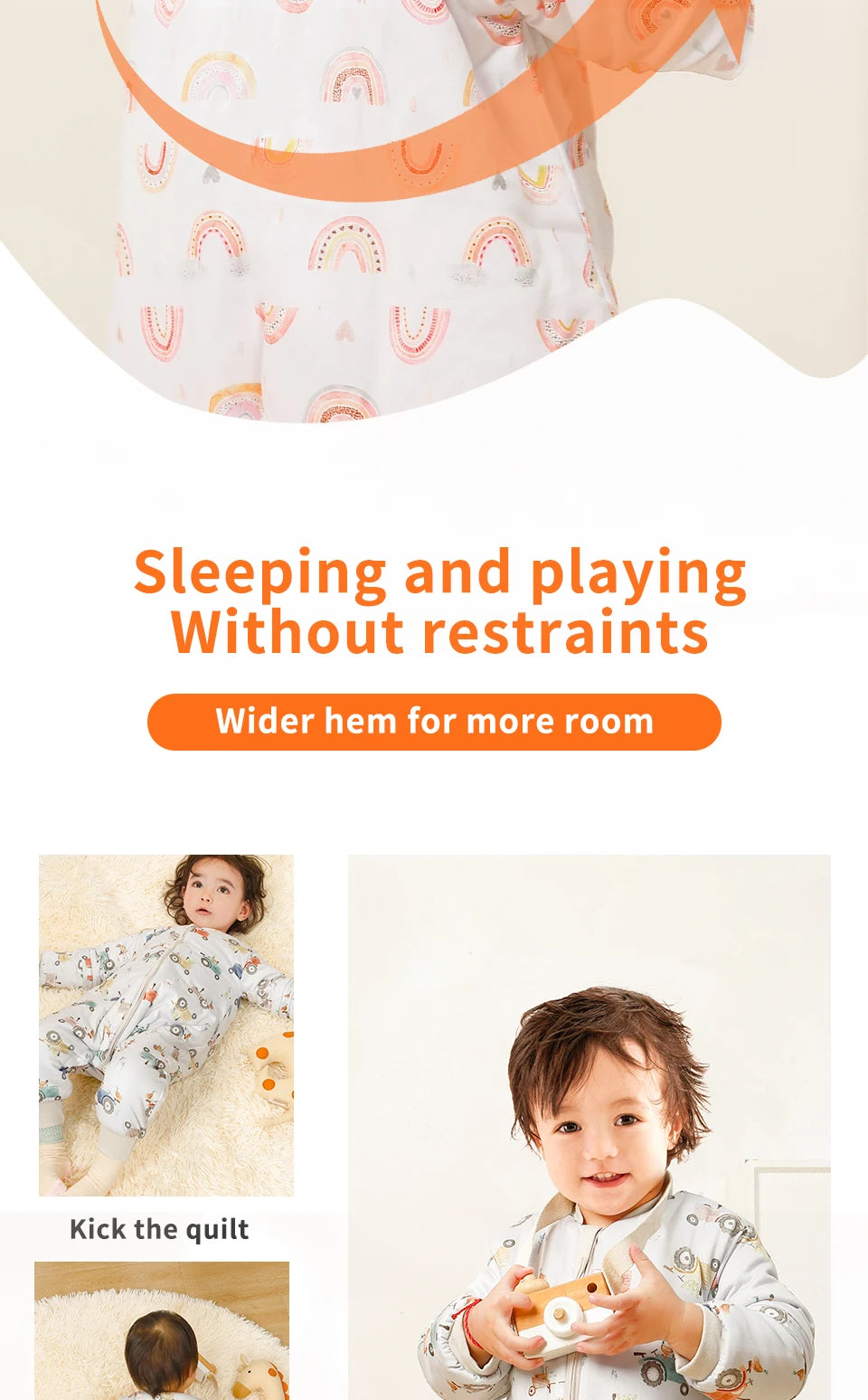 Elinfant Long Sleeve Split Legs Sleeping Bag, 3 Size For Boys and Girls Removable Sleeves Sleeping Sack For Winter