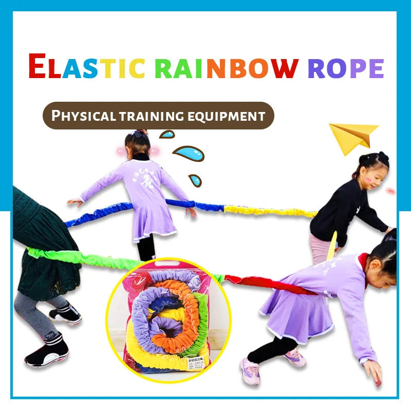 Elastic Rainbow Rope Stretchy Band Running Pull Circle Outdoor Team Sports Kindergarten Physical Training Equipment Outdoor Toy