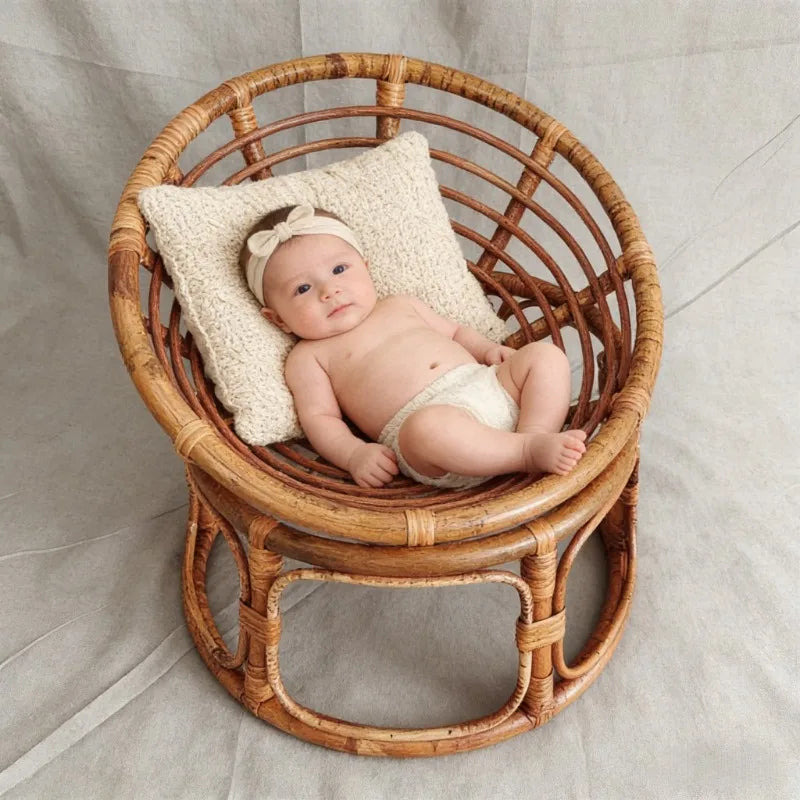 Newborn Infant Posing Photography Props Handmade Bamboo Rattan Baby Bench Bed Basket Container Studio Shooting Professional Tool
