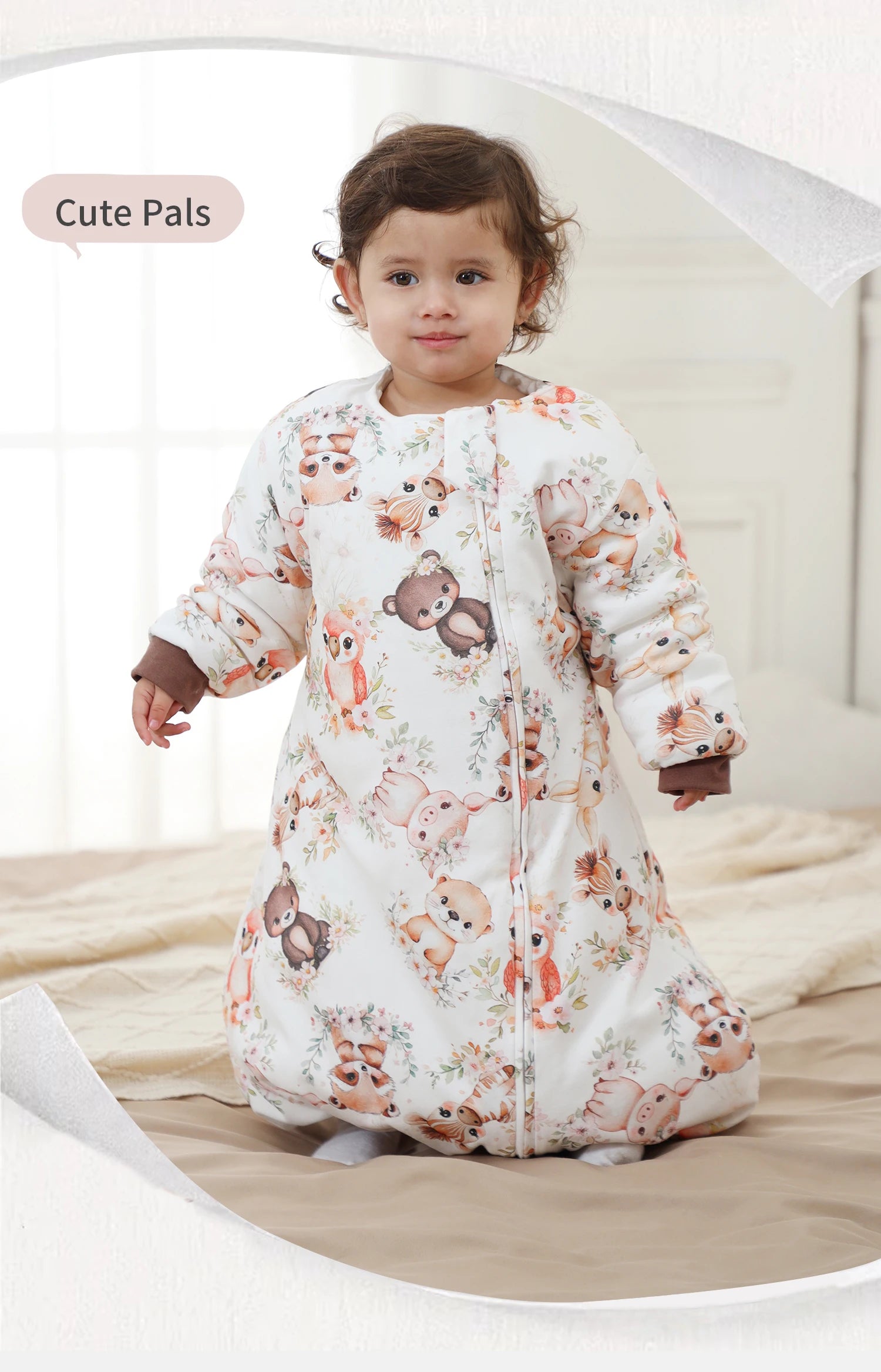 INSULAR Baby Cartoon Split-Leg Sleep Sack with Detachable Sleeves, 100% Cotton Thickened Winter & Autumn Toddler Sleeping Bag