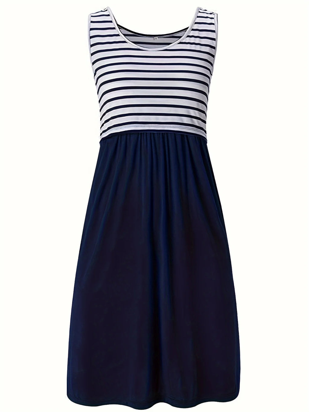 Maternity Nursing Sleeveless Mini Dress Stripe Splicing Comfortable Maternity Wear for Pregnant Women