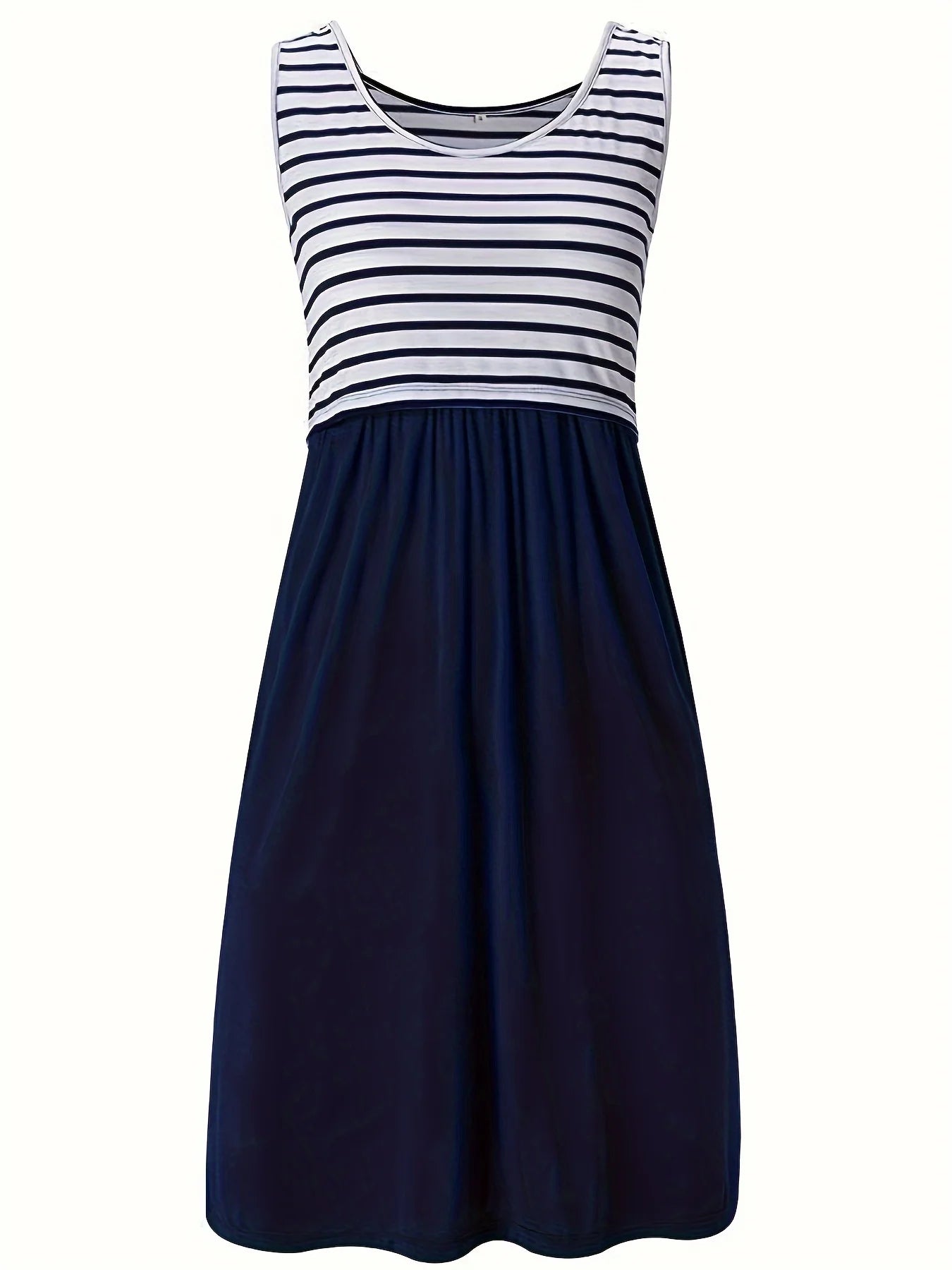 Maternity Nursing Sleeveless Mini Dress Stripe Splicing Comfortable Maternity Wear for Pregnant Women