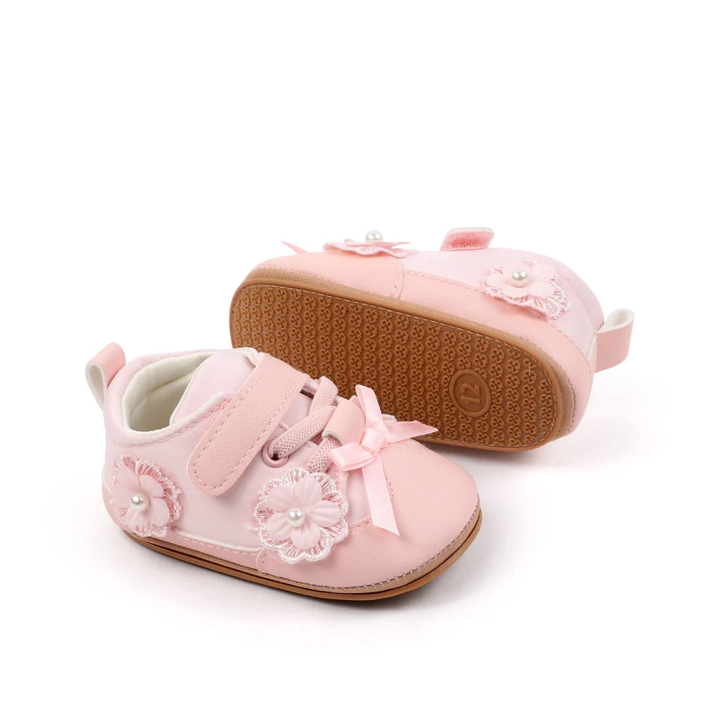 Baby Girls First Walking Toddler Shoes For 0-18 Months Spring And Autumn High Quality TPR Sole Four Colors Cute Flower Design
