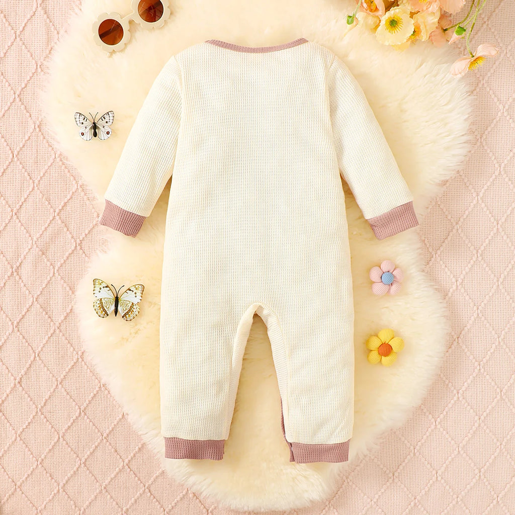 Newborn Baby Girl Jumpsuit Apricot Knit Flower Long sleeved Jumpsuit for Autumn Crawling Clothes for Baby Girls aged 0-12 Months