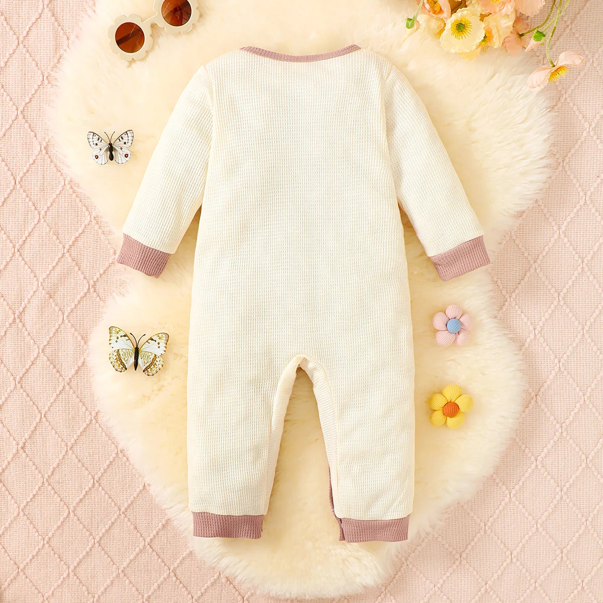 Newborn Baby Girl Jumpsuit Apricot Knit Flower Long sleeved Jumpsuit for Autumn Crawling Clothes for Baby Girls aged 0-12 Months