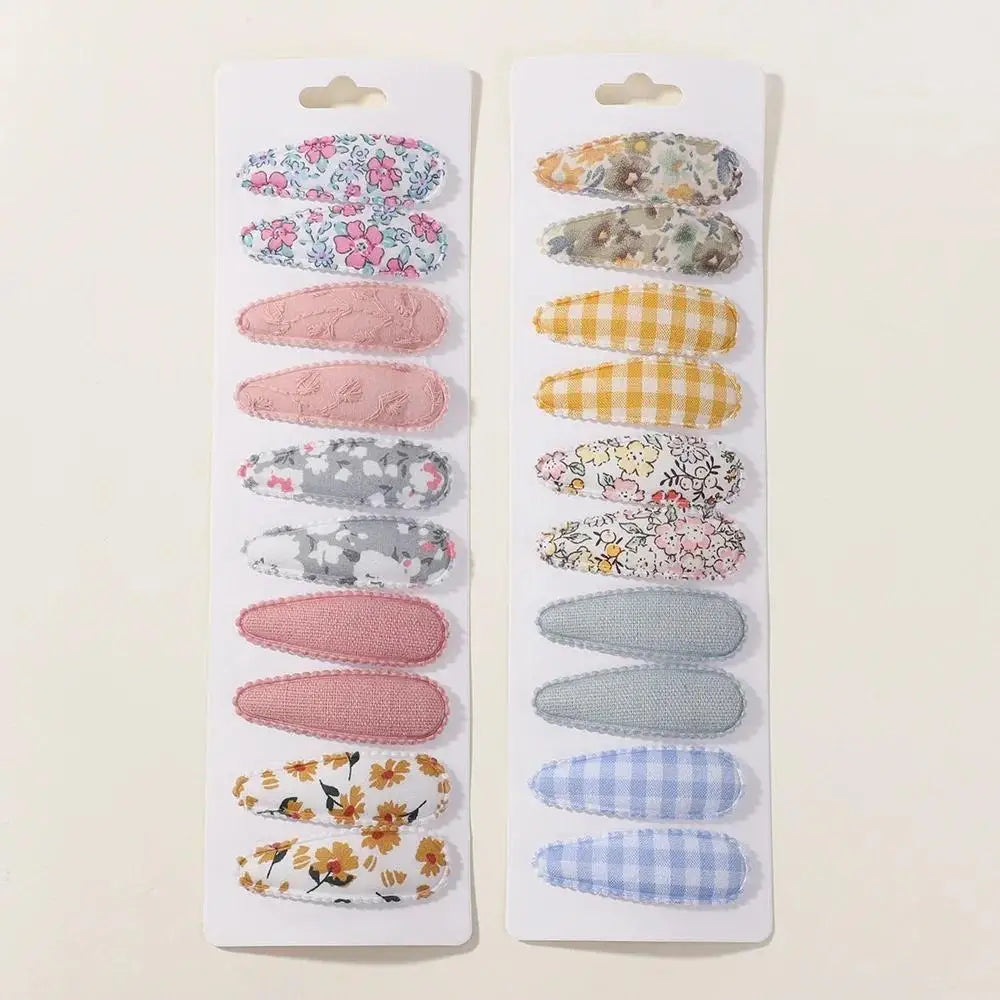 20 Pcs/Set Ins Flower Print Cotton Alloy Bow Hair Snap Clips Set Fabric Chess Baby Clamps Girls Headdress