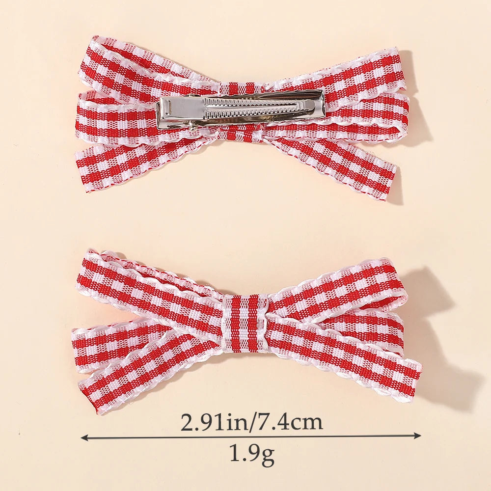 2Pcs Striped Bow Hair Clip Set Women's Sweet Hair Accessories Lovely Girl Headwear Hairpin for Dress up