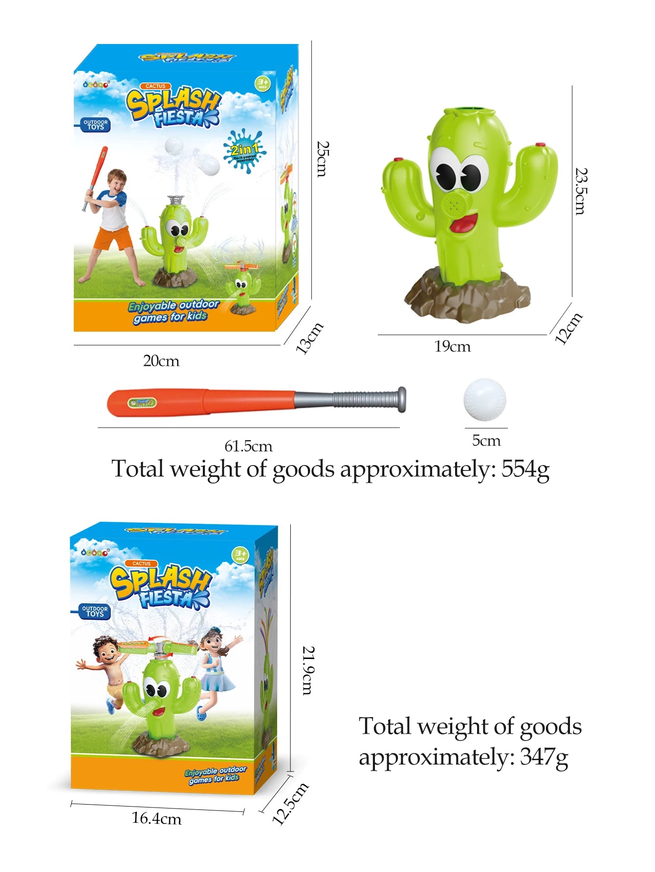 Cactus Sprinkler Outdoor Water Spray Toys, Summer Outside Backyard for Kids Playing Water Games Sprinkler Set Gifts