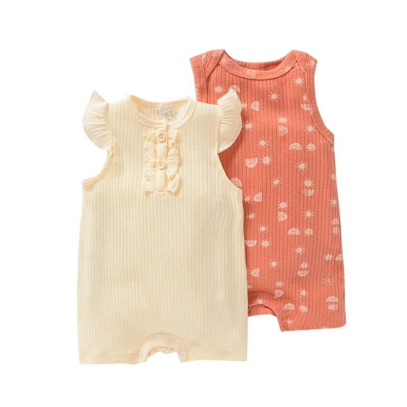 2-Pack Cute Baby Girl Sleeveless Bodysuits Fashion Lovely Newborn Girl Onesies Summer Infant Clothes