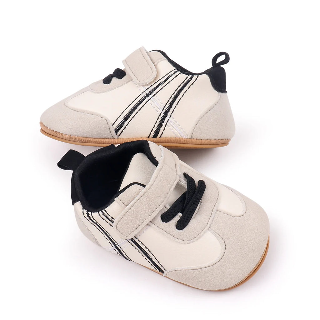 2025 New Spring Autumn Baby Girls and Boys Casual Sneakers TPR Sole Anti Slip Fashion Design PU Patchwork Infant Walking Shoes