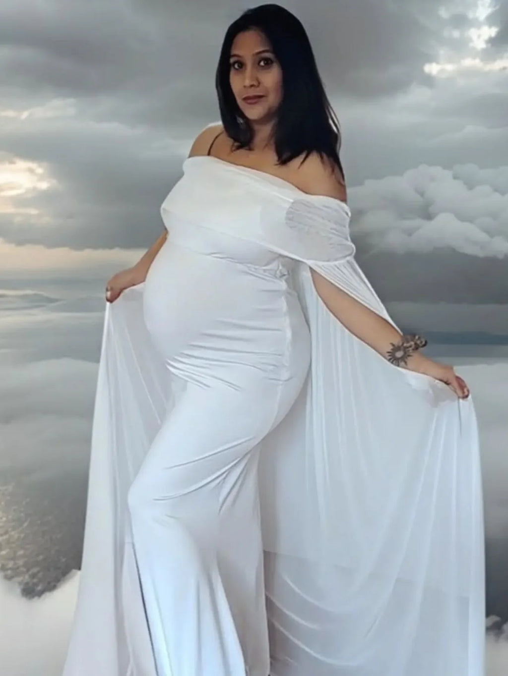 Maternity Photography Props Dresses Mesh Off Shoulder Chiffon Shawl Summer Maxi Dress for Baby Shower Photoshoot