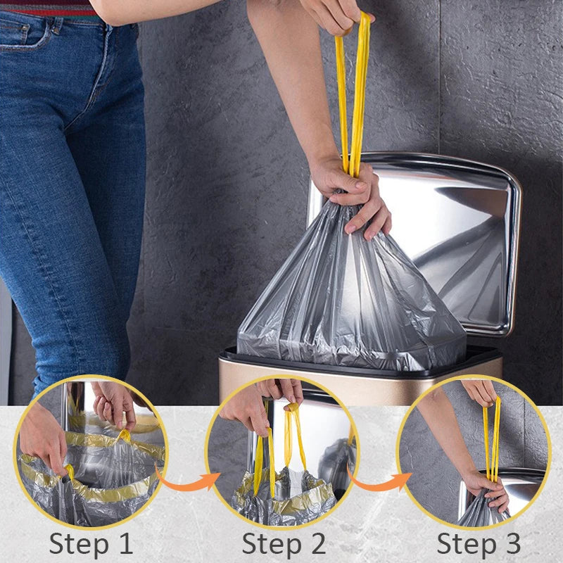 5 Rolls 20L/30L/60L Large Capacity Garbage Bag Smart Trash Can Drawstring Trash Bags Household Disposable Thickened Trash Pouch