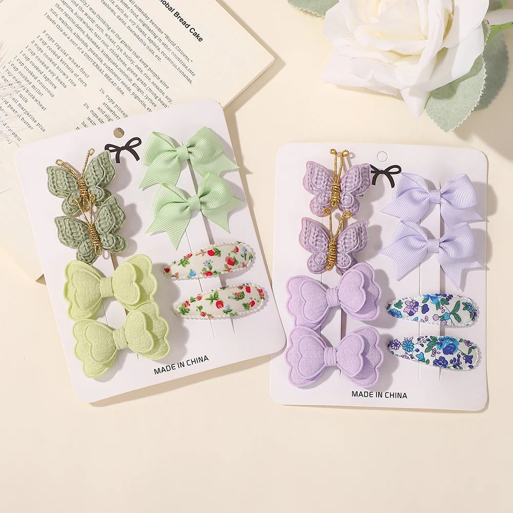 8Pcs/set Boutique Children's Hair Clip Hair Accessory Set Gift Knitted Butterfly Bangs Hairpin Ribbon Bows Hairgripes