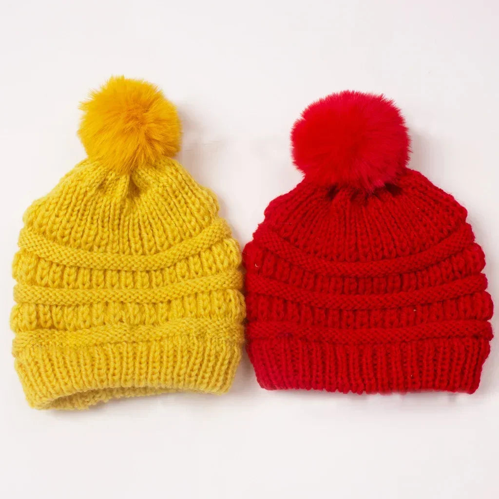 Baby Solid Color Knitted Pullover Hat Children's Ball Warm Hat Autumn and Winter Boys and Girls Cute and Comfortable Knitted Hat