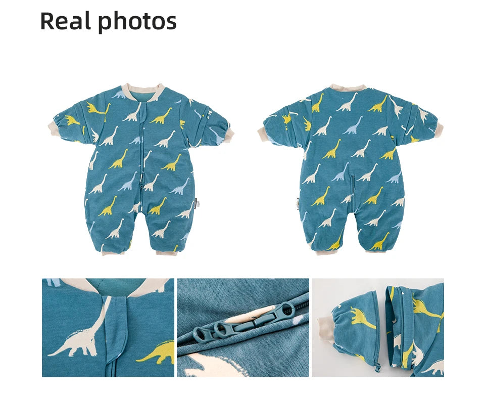 Baby Sleeping Bag 1-4Years Removable Sleeves Kids Winter Warm Sleepwear 3-Ways Zipper Design High Quality Baby Sleepsack