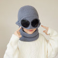 Skiing Children Winter Hat Scarf Set Knitted Kids Beanie with Goggles Ears Protection Child Bonnet Hats for Girls Boys 4-10Y