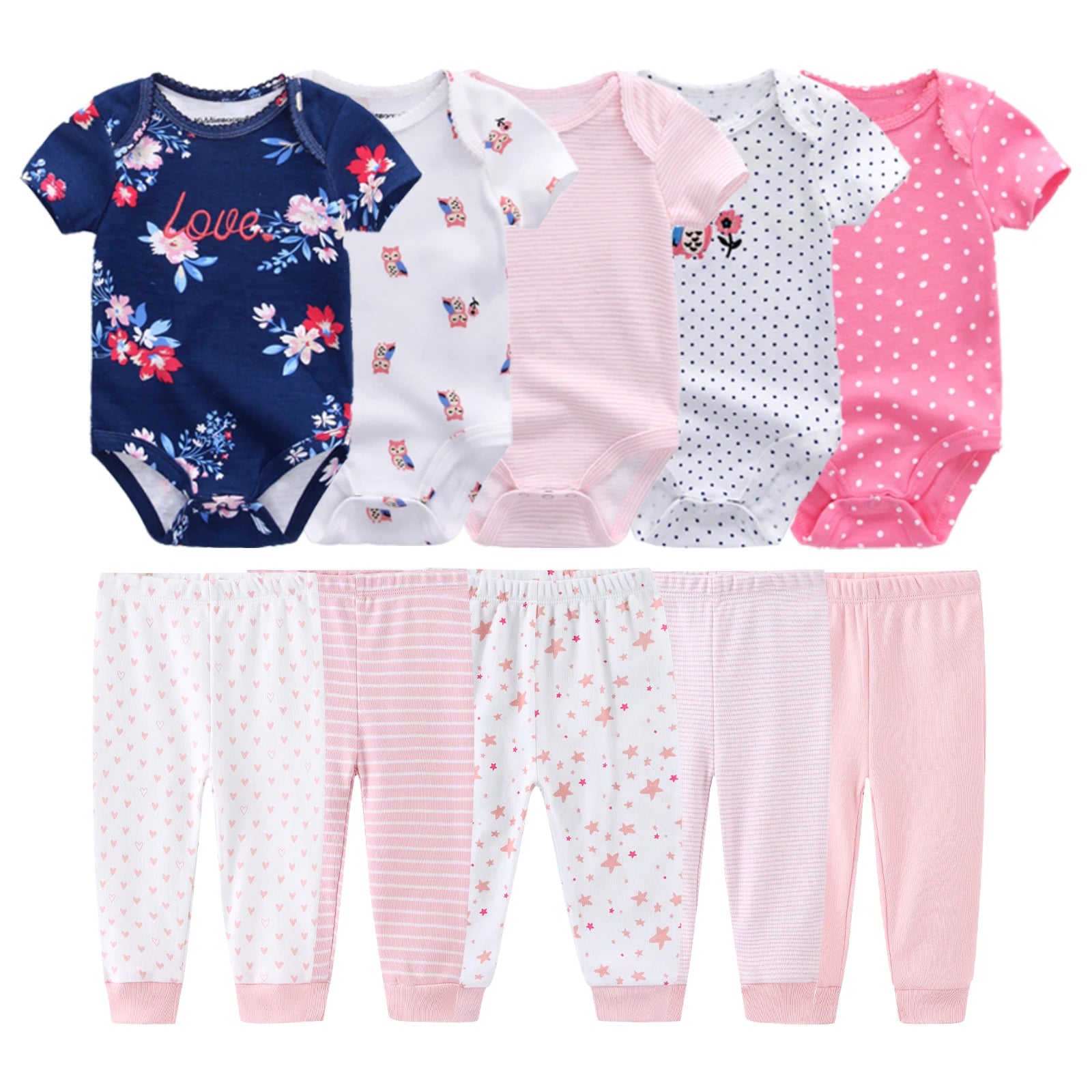 10-Pack Cartoon Cute Baby Clothing Set Newborn Boy Girl Bodysuits+Pants Four Seasons Infant Outfits