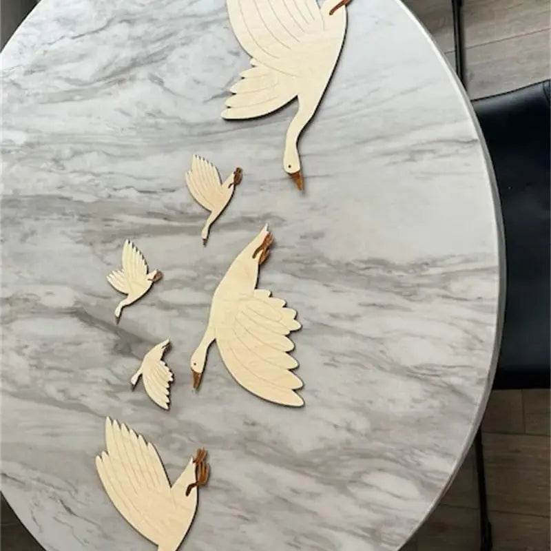 6Pcs/Set Ins Scandinavian Style Wooden Group of Flying Goose Mural Niche Can Be Pasted into the Wall to Cover up Ugliness with Retro Inspiration Wooden Goose Home Background Wall Decoration Nursery Wall Decoration Natural Sty