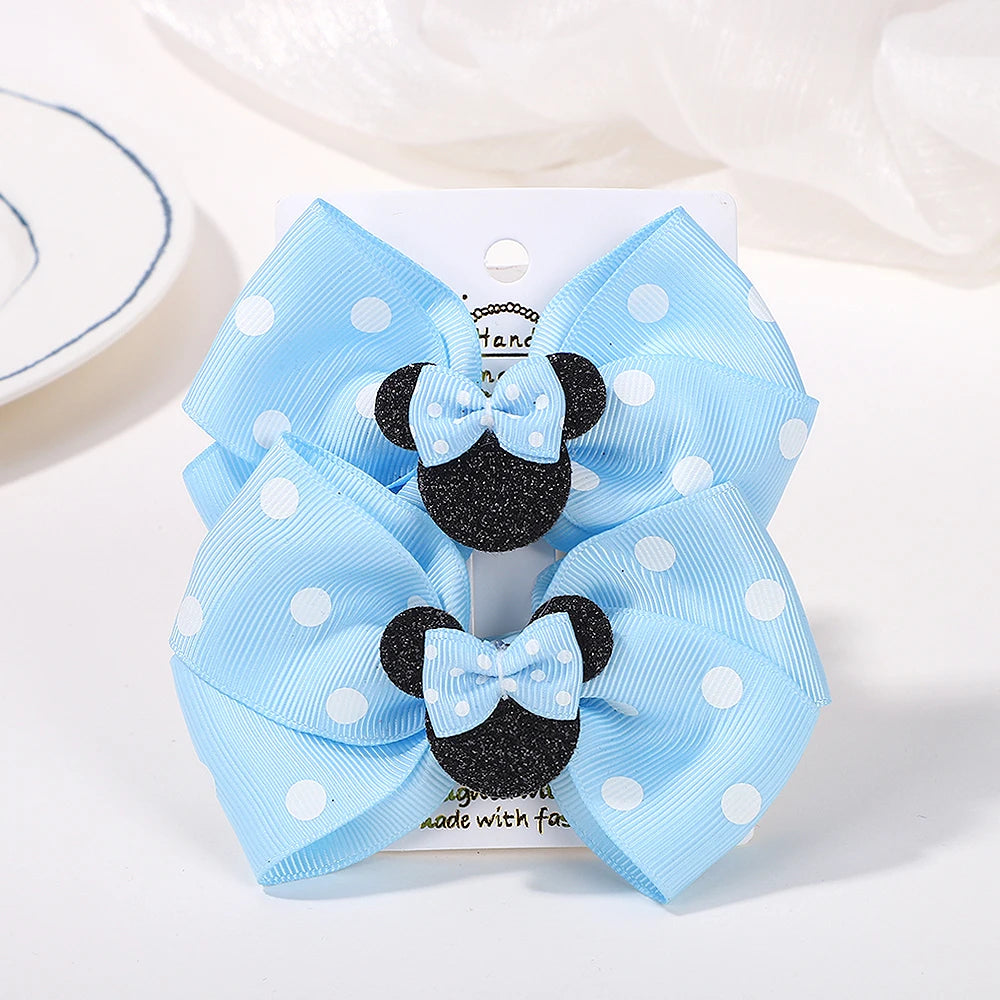 3.9 Inch Big Bows Hair Clips For Little Girls Cartoon Polka Dot Headdresses Set 2Pcs Lot