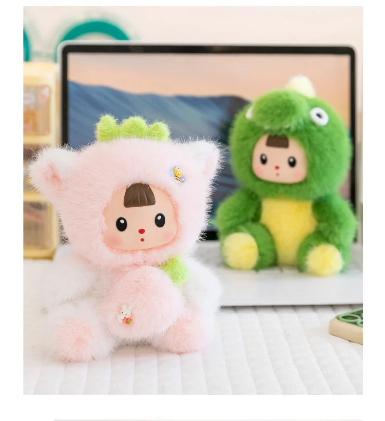 17cm Soft Vinyl Face Plush Little Dinosaur Tomato Rabbit Raccoon & Strawberry Doll Cute Cartoon Animal Stuffed Toy