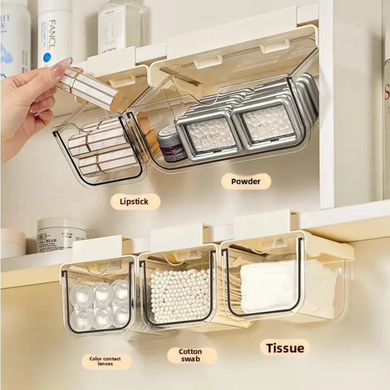 Drawer Style Storage Box Under The Mirror Cabinet Transparent Bathroom Cotton Stick Makeup Cotton Bathroom Pull-Out Storage Case