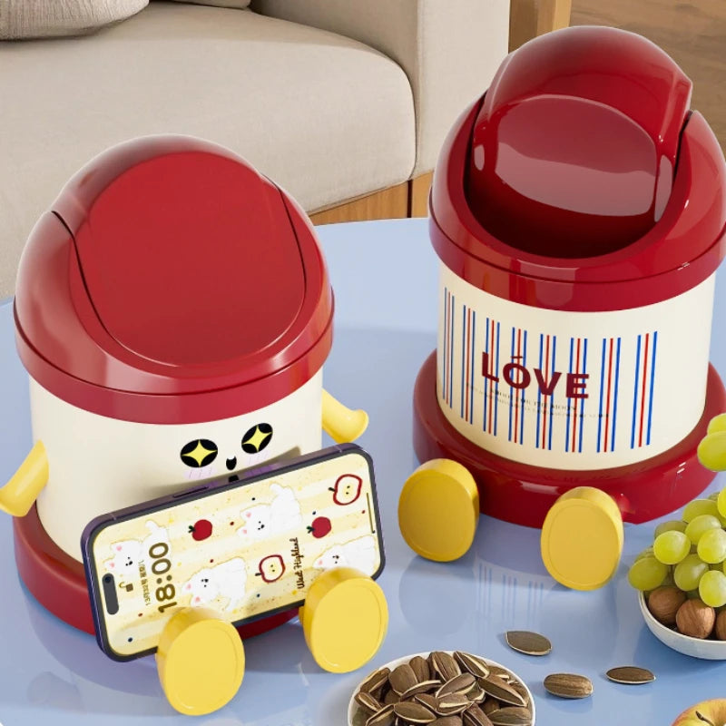 Desktop Trash Can Mini Cute Garbage Basket with Lid Household Garbage Bins Storage Bin Storage Box for Office Bedroom Dormitory