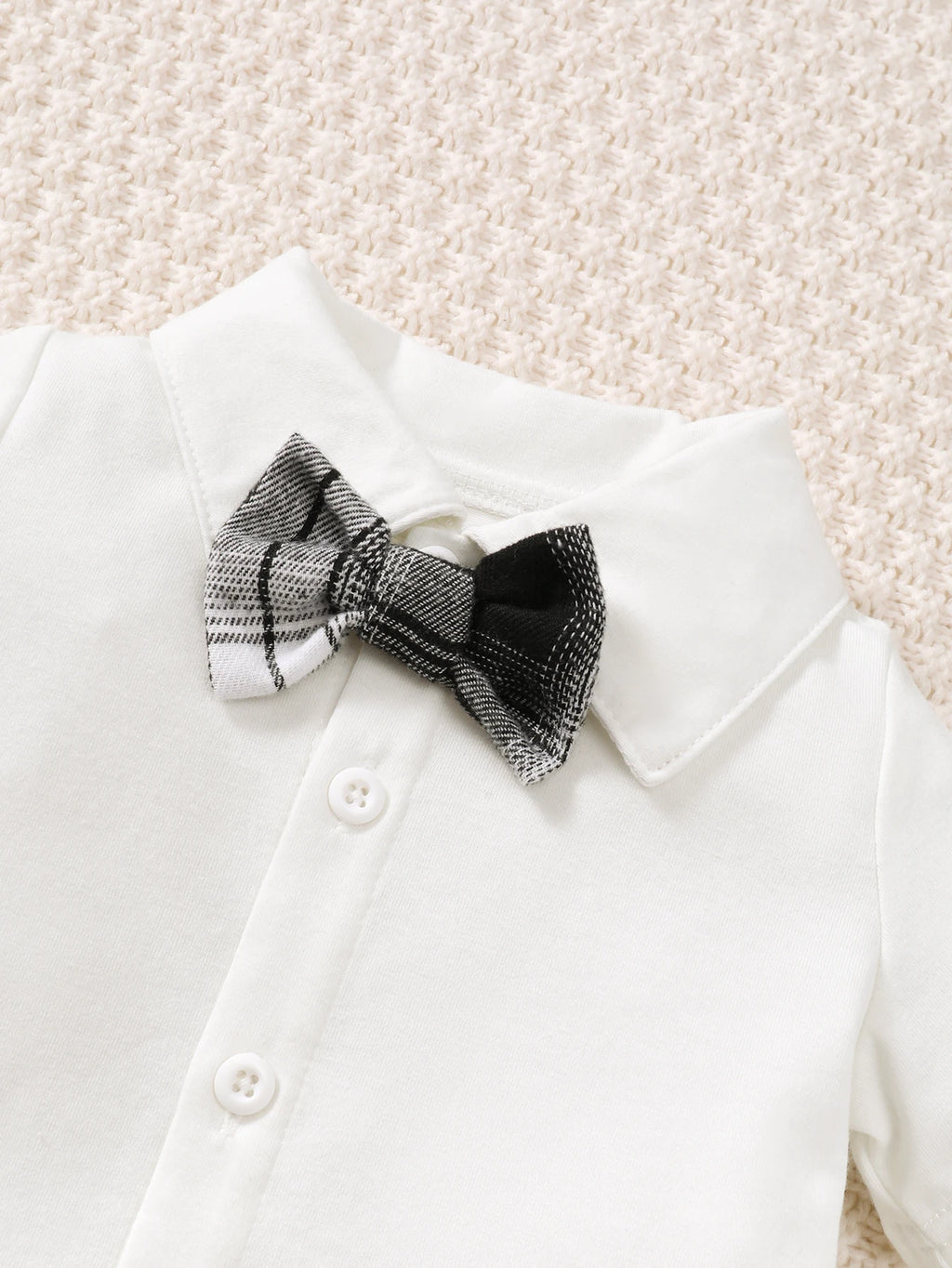 4pcs Baby Boys' Little Gentleman Set Lapel Top+Black White Checkered Vest+Shorts+ Hat Set for 0-3 Year Baby Boys' Party Costumes