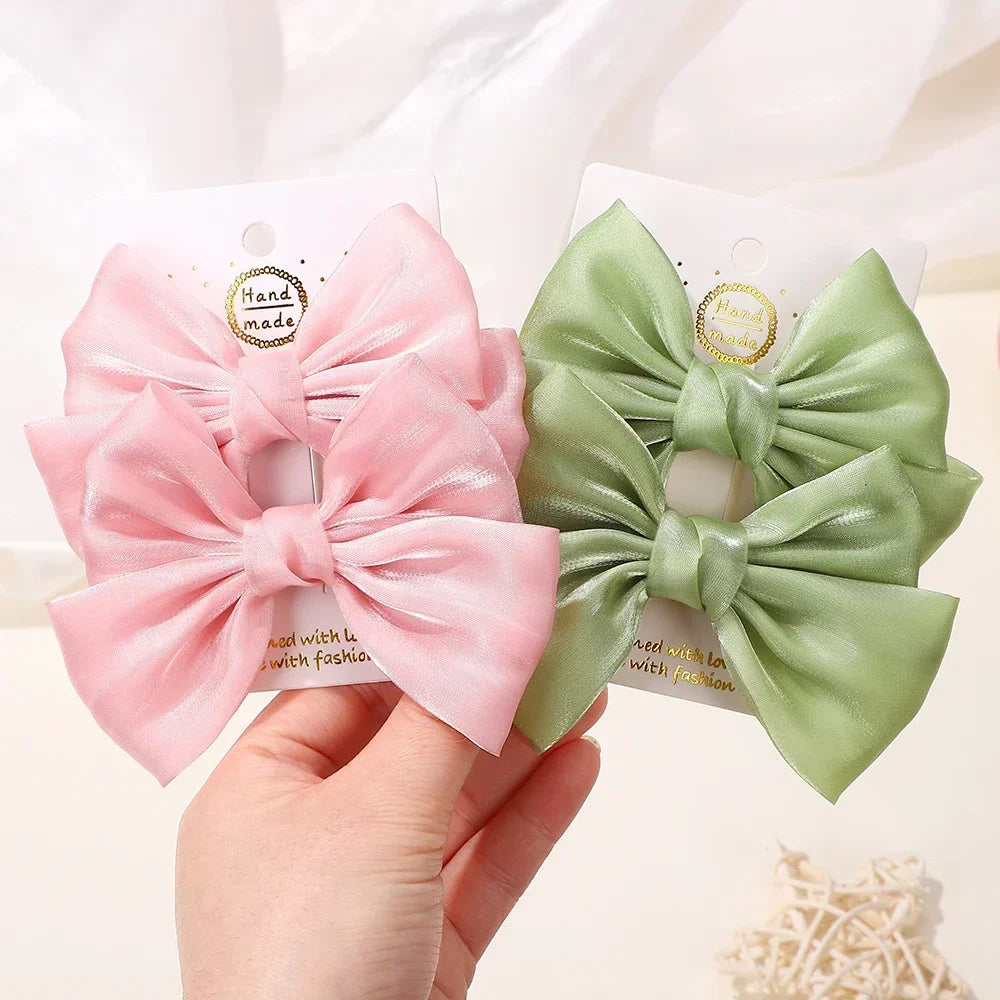 2Pcs/lot Big Bows Chiffon Hair Clips Cheer Bowknot Hairpin Children Headdress Fashion Girls Hair Accessories