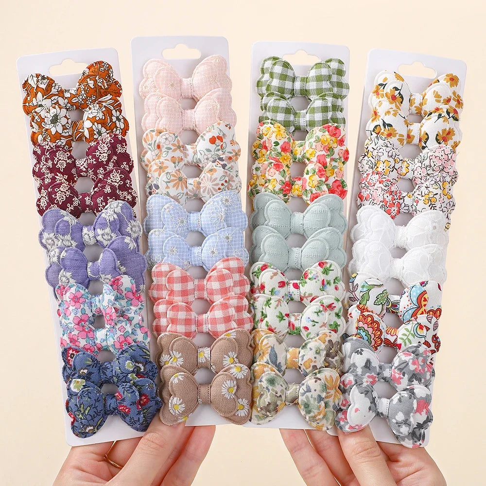 BABY BOWS 10Pcs/lot Candy Colorful Bowknot High Quality Cotton Printed Hair Clip Girls Kids Bangs Hairgripes Accessories