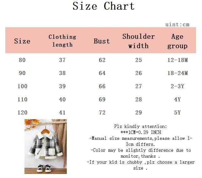 Children's clothing1-5 Year old Girls' Coat With Black and White Checkered Buttons and lapel Baby Girls' Autumn and Winter Coat