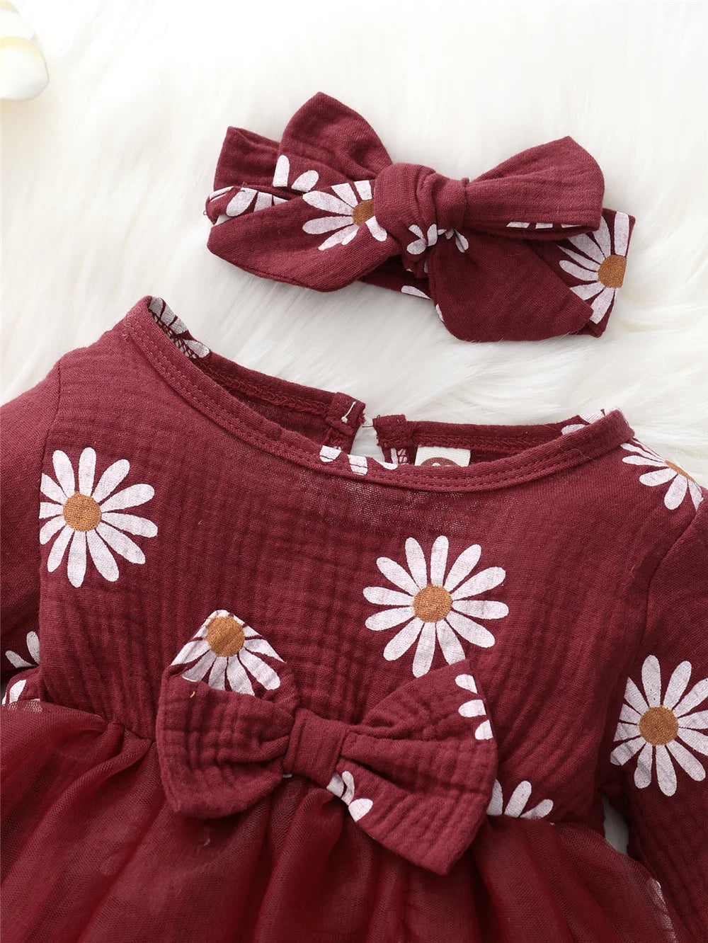 Baby girl Spring Autumn Princess Dress Daisy Print Chiffon Festival Party Dress and Headband for 0-18 Months Cute Baby girls