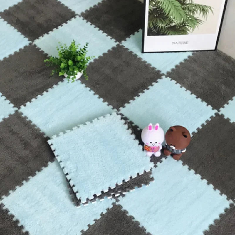 Soft Plush Kids Rug Play Mat 30x30cm Interlocking Puzzle Tiles for Floor Cushion