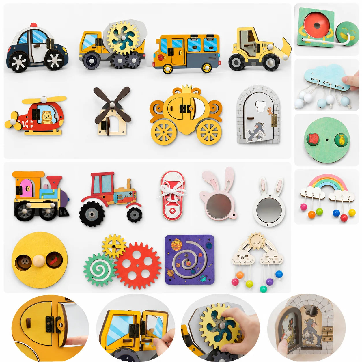 Montessori Wooden Busy Board Do It Yourself Accessories Castle Train Parts Sensory Educational Toy for Toddlers
